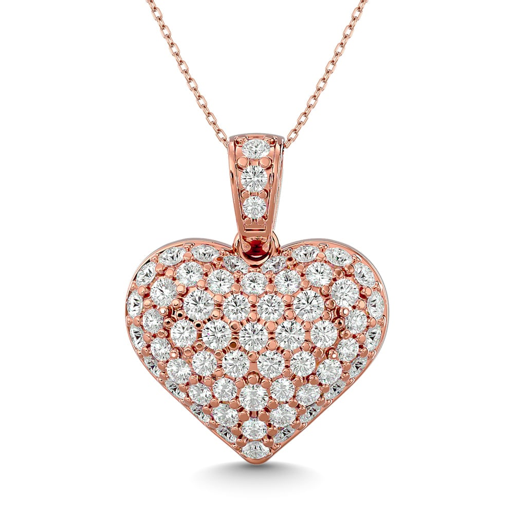 Diamond 1 Ct.tw Heart Pendant in 10K Pink Gold: Diamond 1 Ct.tw Heart Pendant in 10K Pink Gold She'll adore the dazzling look of this remarkable diamond heart pendant. Crafted in cool 10K Pink Gold and Radiant with 1 Ct.Tw. t.w. of diamonds and a b