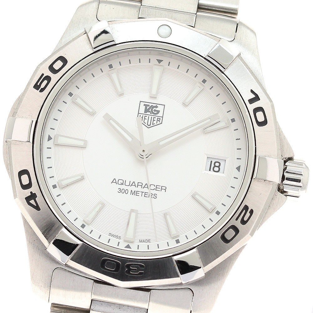 TAG Heuer Aquaracer Quartz Steel Date Watch WAP1111: TAG Heuer Aquaracer Quartz Steel Date Watch WAP1111 This TAG Heuer Aquaracer Date Quartz men's wristwatch features a stainless steel case and bracelet with a silver dial. The watch is powered by a rel