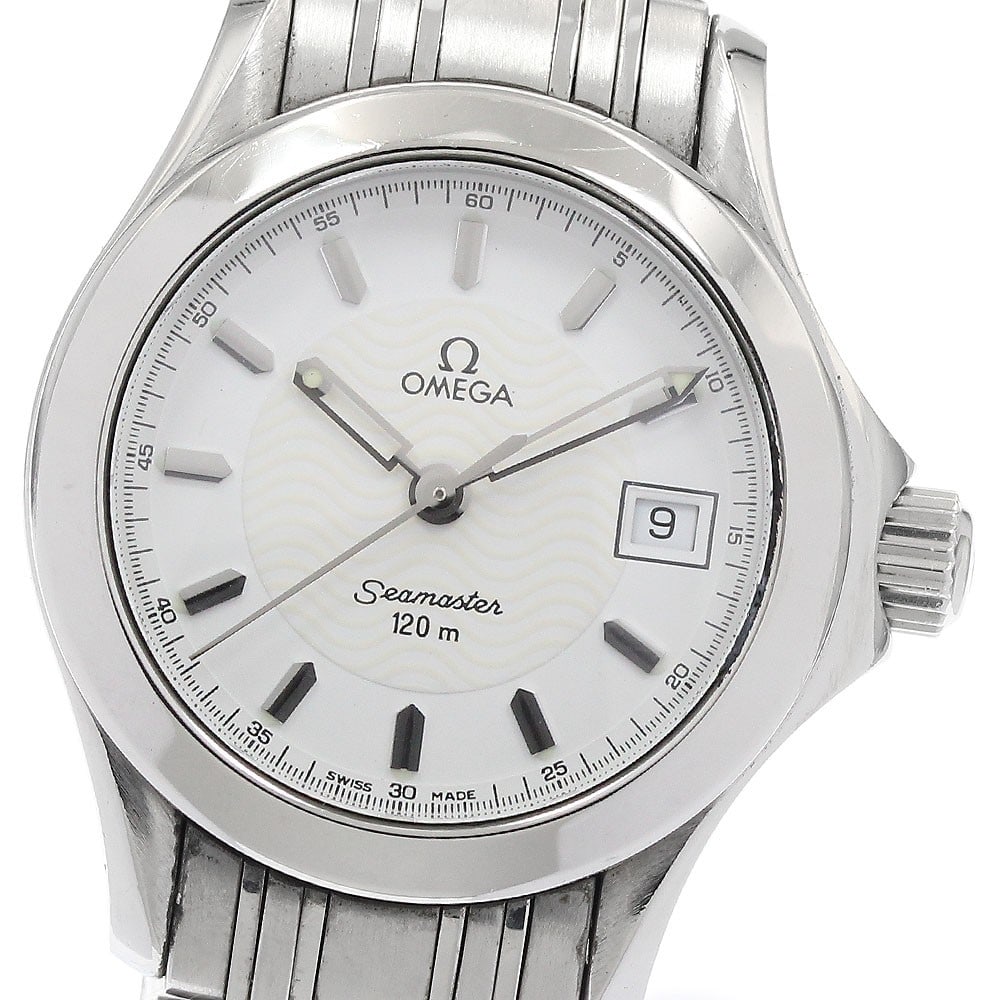 Omega Seamaster 120 Quartz Ladies Date Watch 2581.21: Omega Seamaster 120 Quartz Ladies Date Watch 2581.21 This OMEGA Seamaster 120 Date Quartz ladies wristwatch features a stainless steel case and bracelet with a white dial. The watch is powered by a qu