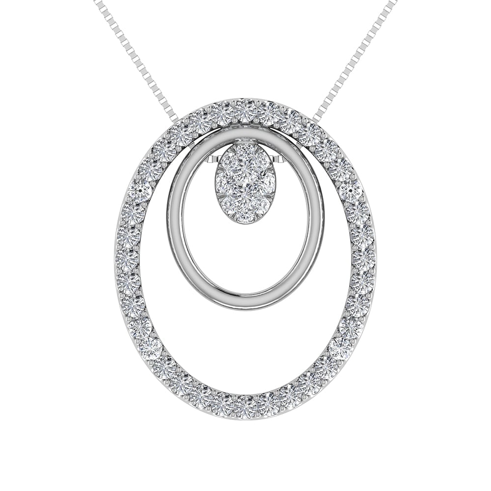 14K White Gold 1/2 Ct.Tw. Round Diamond Double Oval Shape Pendant: 14K White Gold 1/2 Ct.Tw. Round Diamond Double Oval Shape Pendant 14k White Gold Stone Color: G-h Stone Clarity: I1 Unless otherwise specified, pendants that include a chain are paired with our standa