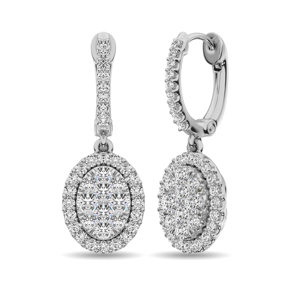 14K White Gold 1 Ct.tw Diamond Drop Earrings: 14K White Gold 1 Ct.tw Diamond Drop Earrings Elegant and alluring these oval shape diamond drop Earrings fashioned in 14K white gold and cluster with a 1 Ct.Tw. brilliant cut diamonds. 14k White Gold 