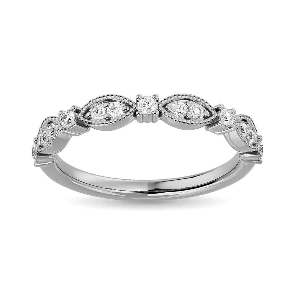 Diamond 1/4 Ct.Tw. Stackable Band in 14K White Gold: Diamond 1/4 Ct.Tw. Stackable Band in 14K White Gold 14k White Gold Stone Color: G-h Stone Clarity: I1 Each ring is presented in standard size 6.5. Complimentary resizing is available between sizes 510