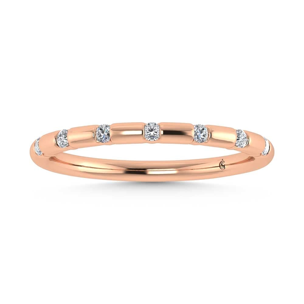 14K Rose Gold Diamond 1/8 Ct.Tw. Stackable Band: 14K Rose Gold Diamond 1/8 Ct.Tw. Stackable Band 14k Rose Gold Stone Color: G-h Stone Clarity: Si Each ring is presented in standard size 6.5. Complimentary resizing is available between sizes 510 (in 
