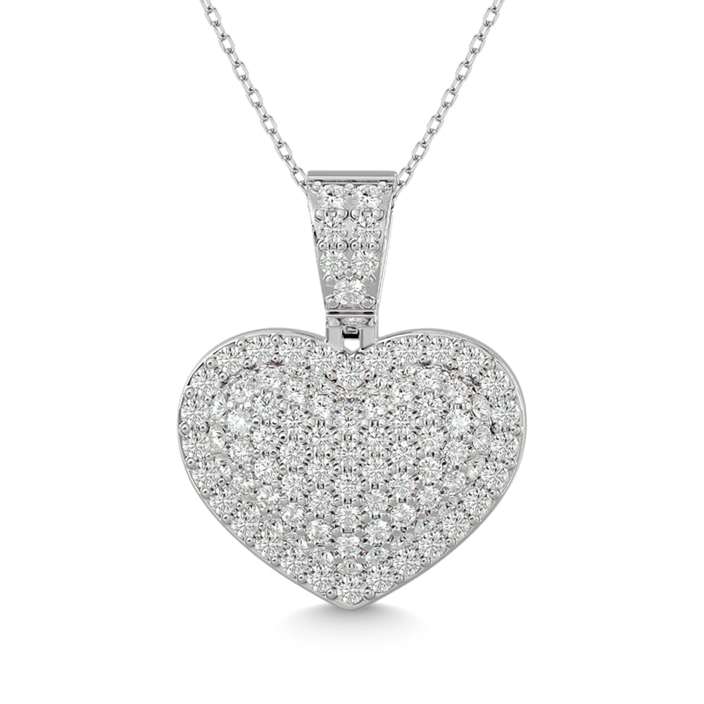 Diamond 1 1/2 Ct.tw Heart Pendant in 10K White Gold: Diamond 1 1/2 Ct.tw Heart Pendant in 10K White Gold Wow her with this beautiful heart pendant. Crafted in cool 10K white gold, this dazzling design features a shimmering round cut 1 1/2 Ct.Tw. t.w.dia