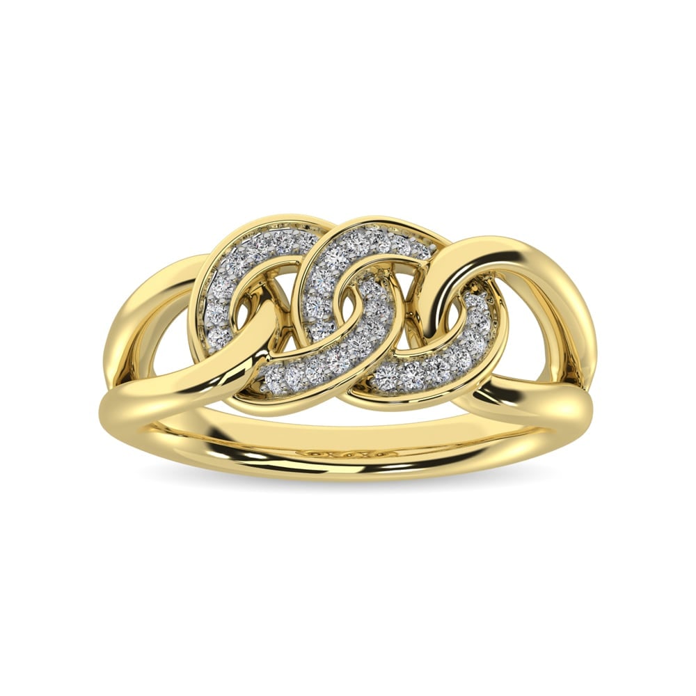 10K Yellow Gold 1/5 Ct.Tw. Diamond Interlinked Circle Ring: 10K Yellow Gold 1/5 Ct.Tw. Diamond Interlinked Circle Ring This amazing ring is available in 10K Yellow Gold. There are 30 round diamonds with a total carat weight of 1/5 Ct.Tw. set in a Prong setting