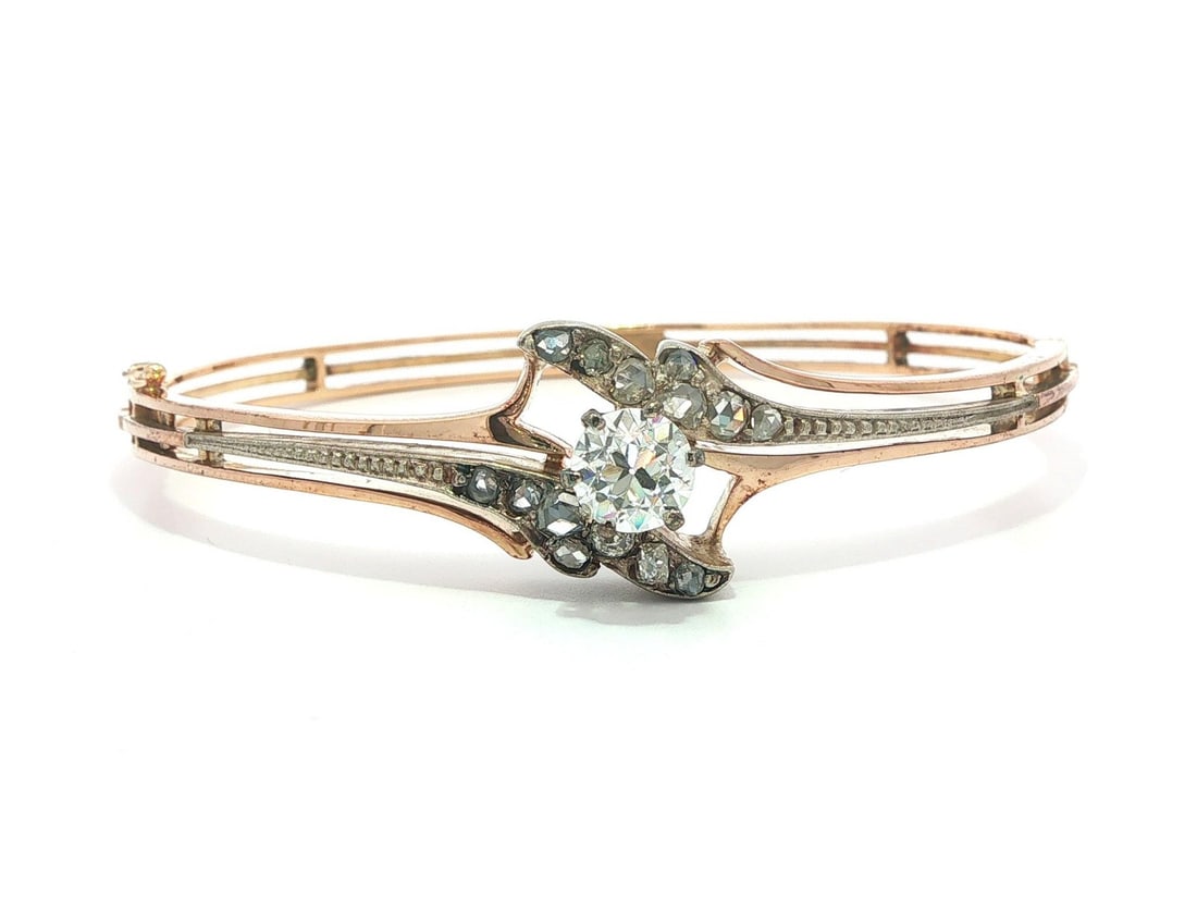18k Gold Silver Hinged Diamond Bangle Bracelet 6.5 in (1 of 11)