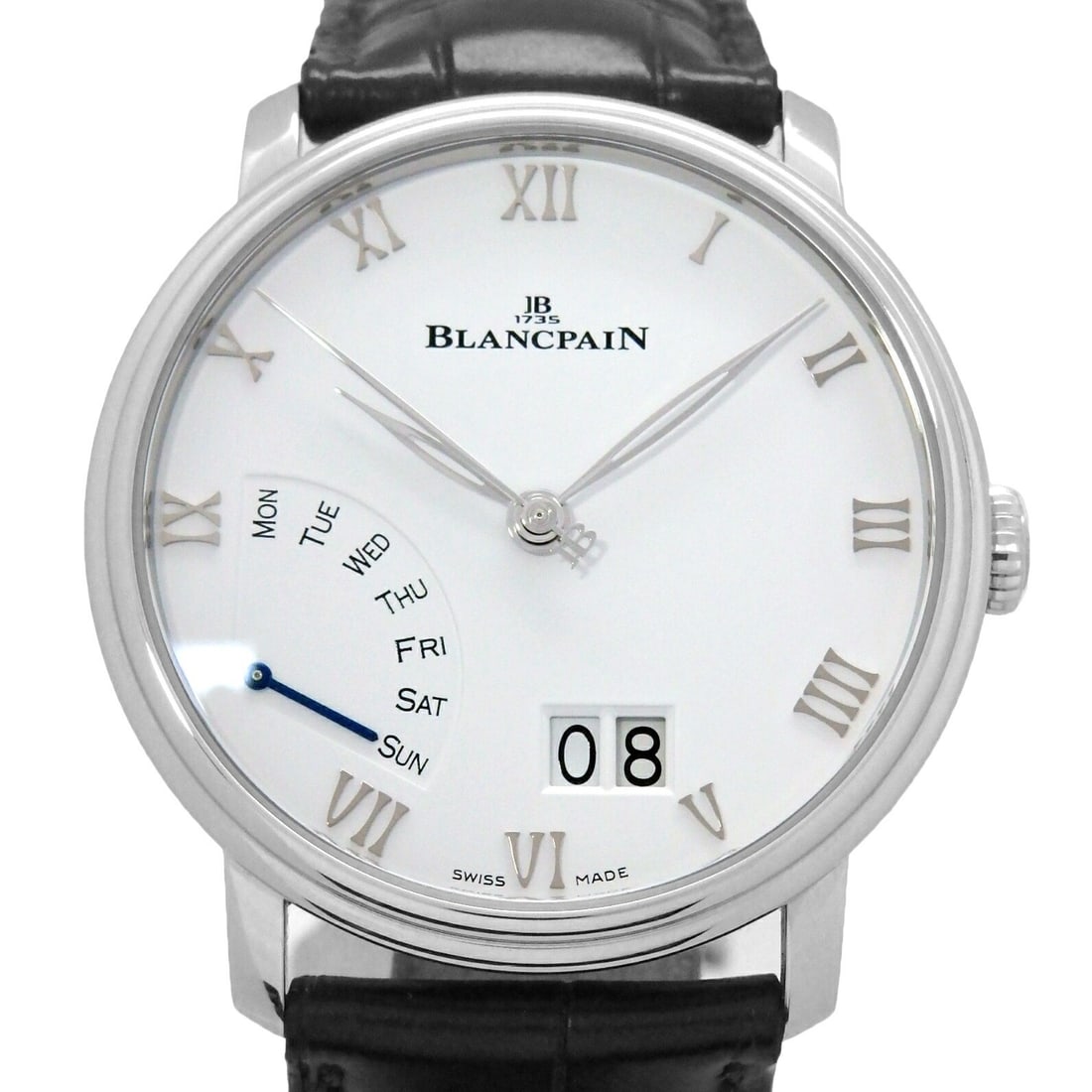Blancpain 6668-1127-55B Villeret mens wristwatch large date retrograde day: Blancpain 6668-1127-55B Villeret mens wristwatch large date retrograde day Blancpain Villeret Large Date Retrograde Day men's wristwatch, reference 6668-1127-55B. This pre-owned timepiece is made in S