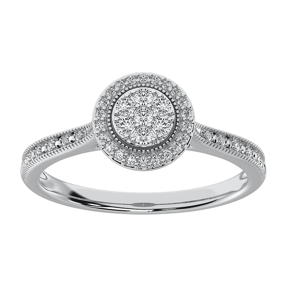 10K White Gold 1/5 Ct.Tw. Diamond Promise Ring: 10K White Gold 1/5 Ct.Tw. Diamond Promise Ring 10k White Gold Stone Color: G-h Stone Clarity: I1 Each ring is presented in standard size 6.5. Complimentary resizing is available between sizes 510 (in 