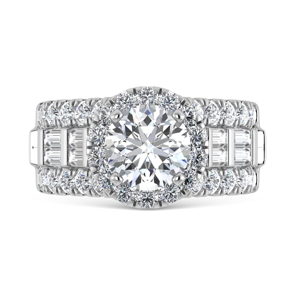 14K White Gold Lab Grown Diamond 4 ct.tw. Round Shape Engagement Ring (IGI Certified Center 2ct): 14K White Gold Lab Grown Diamond 4 ct.tw. Round Shape Engagement Ring (IGI Certified Center 2ct) 14k White Gold Stone Color: D-f Stone Clarity: Vs Each ring is presented in standard size 6.5. Complime