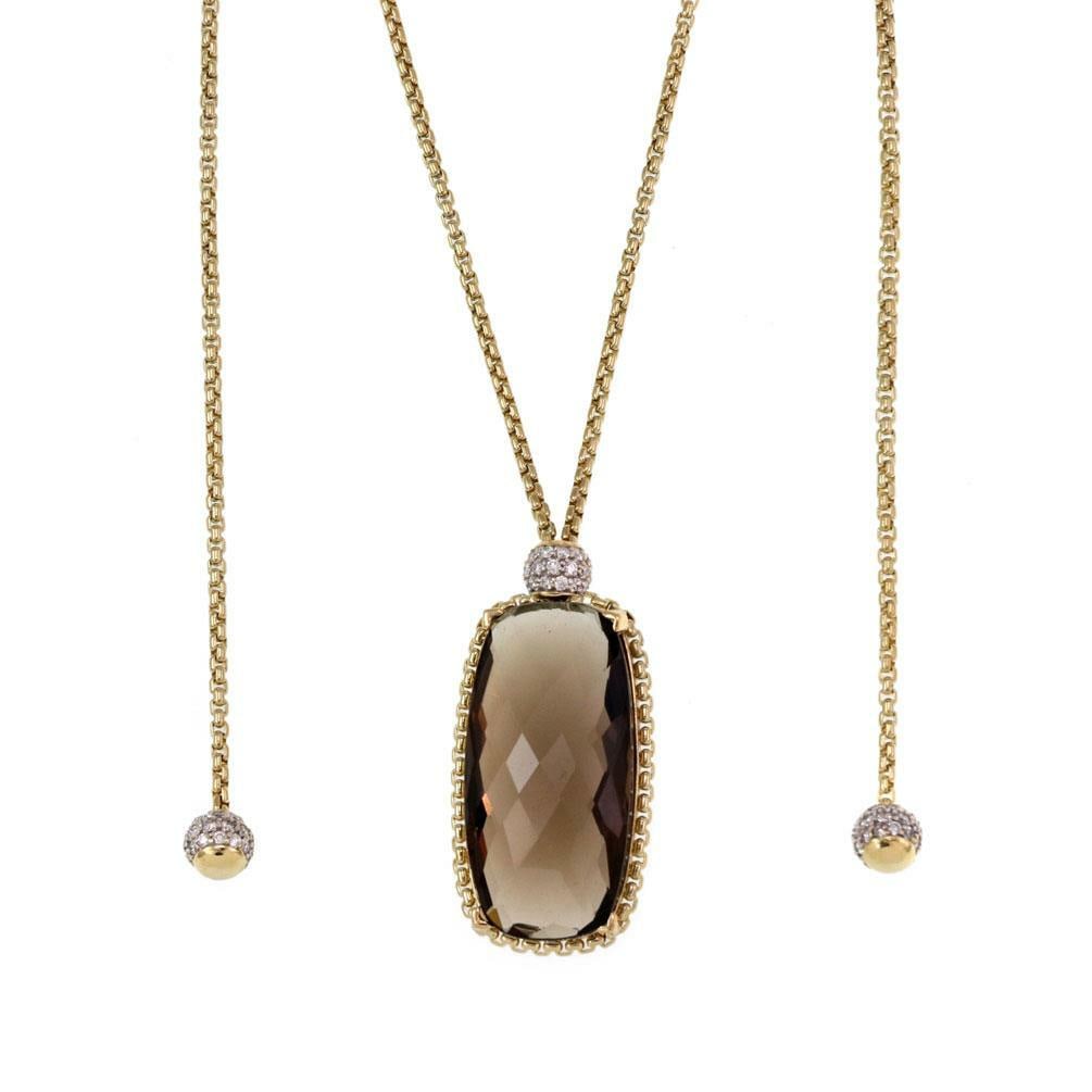 David Yurman 18k Gold Long Necklace Pendant Diamond Smoky Quartz 65 Inch: David Yurman 18k Gold Long Necklace Pendant Diamond Smoky Quartz 65 Inch Elevate your style with this exquisite long necklace and pendant by David Yurman. Crafted from luxurious 18k yellow, white, and