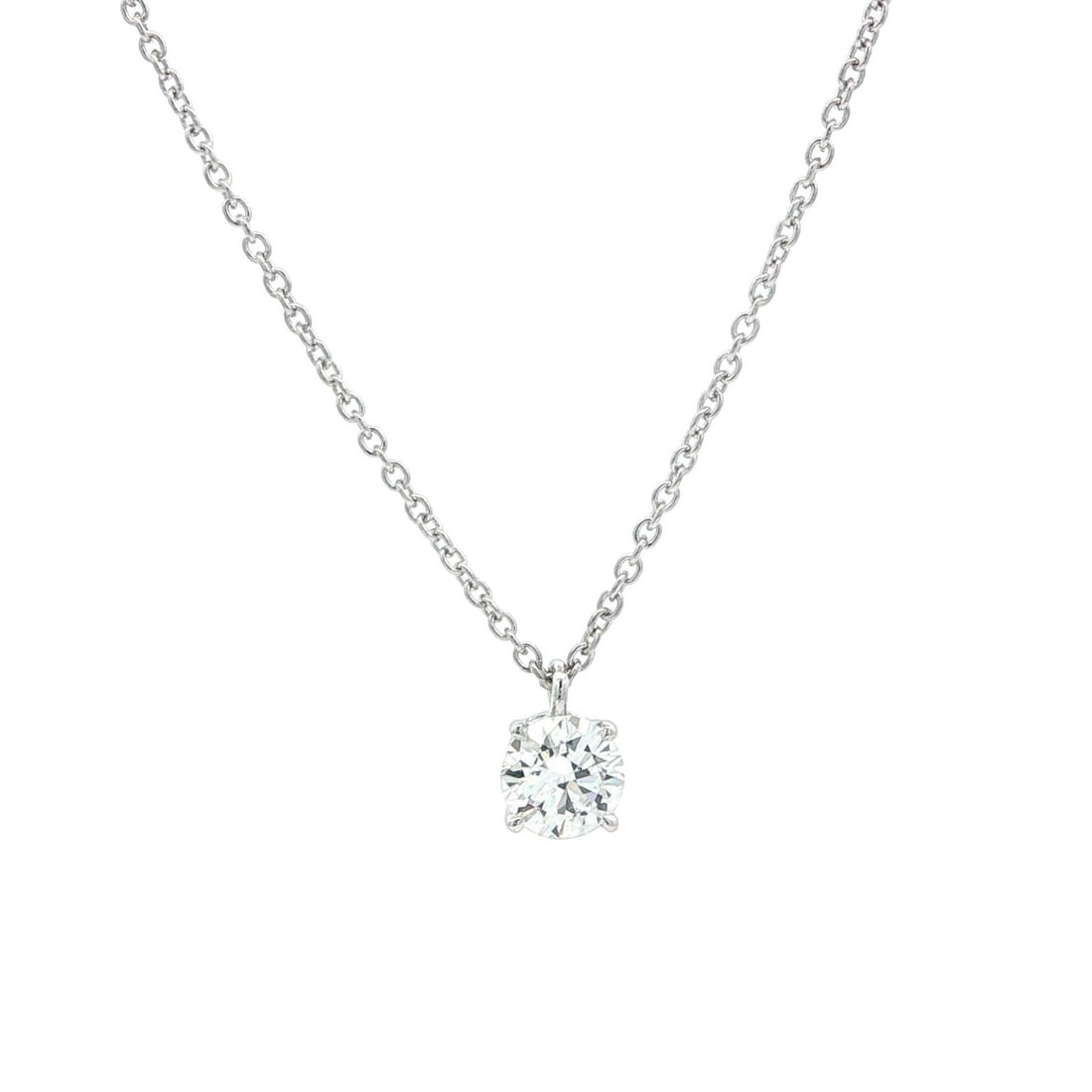GIA Certified 0.53ct F SI1 Diamond Pendant on 14k White Gold Necklace: GIA Certified 0.53ct F SI1 Diamond Pendant on 14k White Gold Necklace This un-used necklace features a natural GIA-certified round brilliant cut diamond weighing 0.53 carat, with F color and SI1 clari