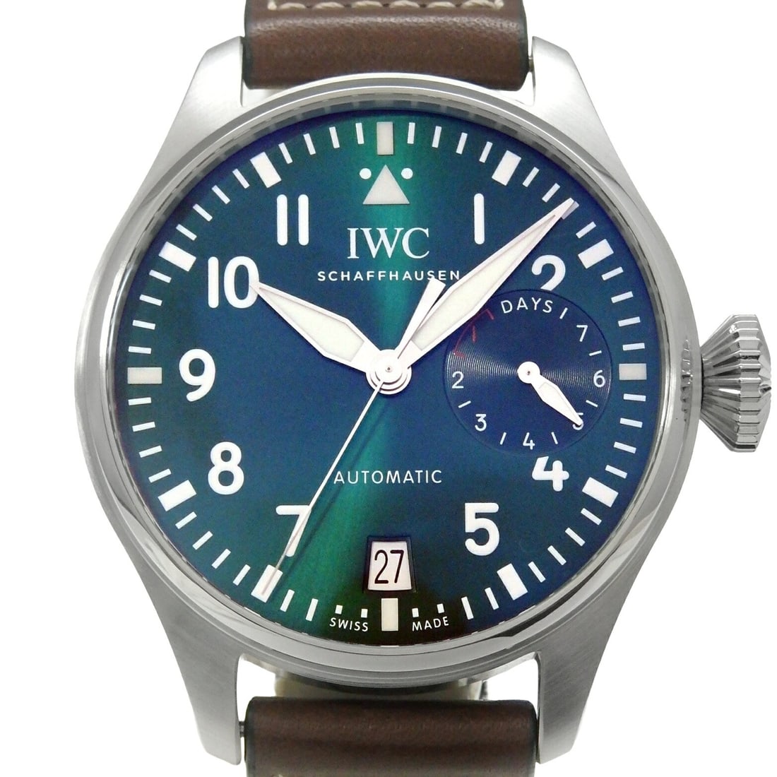 IWC IW501015 Big Pilot mens automatic wristwatch with green dial: IWC IW501015 Big Pilot mens automatic wristwatch with green dial Pre-owned IWC men's wristwatch with an automatic movement and green dial. This Big Pilot model is made in Switzerland and combines a cl