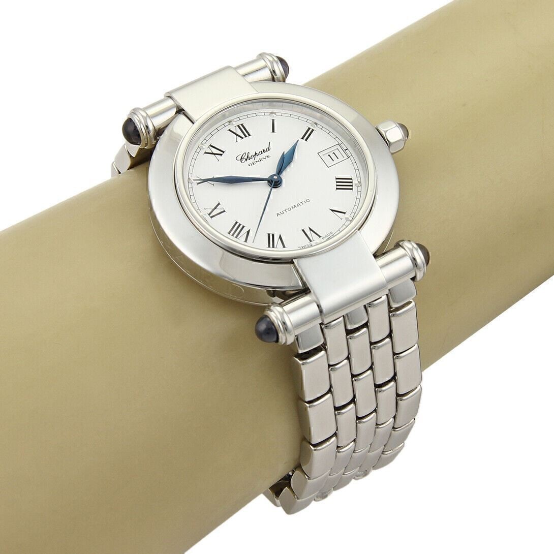 Chopard Imperiale 37mm automatic wristwatch in stainless steel with black date dial: Chopard Imperiale 37mm automatic wristwatch in stainless steel with black date dial This pre-owned Chopard Imperiale Automatic wristwatch is crafted in stainless steel with a glossy finish and a black