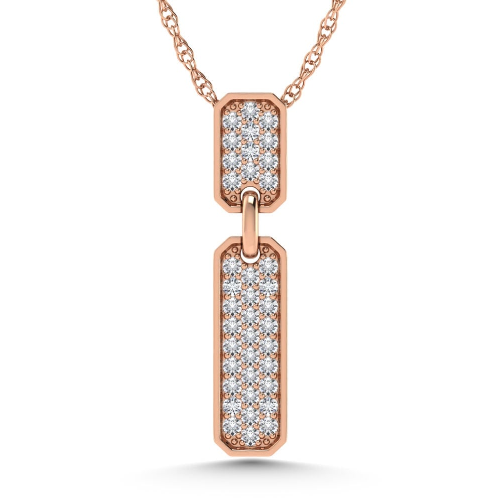 14K Rose Gold 1/5 Ct.Tw. Diamond Fashion Pendant: 14K Rose Gold 1/5 Ct.Tw. Diamond Fashion Pendant 14k Rose Gold Stone Color: G-h Stone Clarity: Si3 Unless otherwise specified, pendants that include a chain are paired with our standard 18-inch length