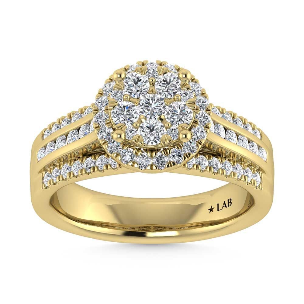 14K Yellow Gold 2 Ct.Tw. Diamond Engagement Ring: 14K Yellow Gold 2 Ct.Tw. Diamond Engagement Ring This amazing Engagement Ring is available in 14K Yellow Gold. There are 88 round diamonds with a total carat weight of 2 Ct.Tw. set in a channel / invi