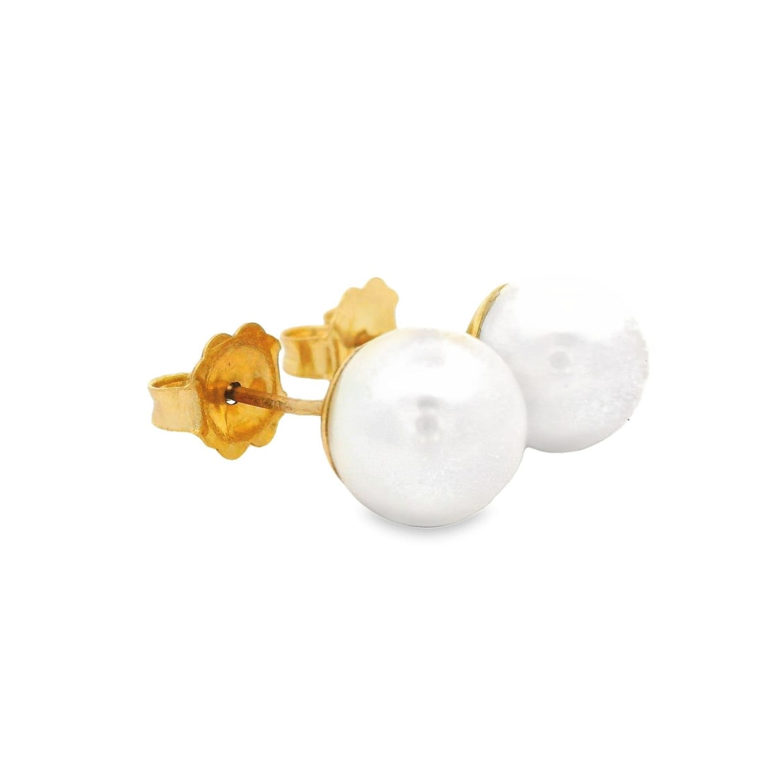 Elegant 14k Yellow Gold 7.5mm Cultured Pearl Stud Earrings: Elegant 14k Yellow Gold 7.5mm Cultured Pearl Stud Earrings Elevate your elegance with these classic stud earrings featuring 7.5mm genuine cultured pearls. Crafted with a 14k yellow gold post and backi