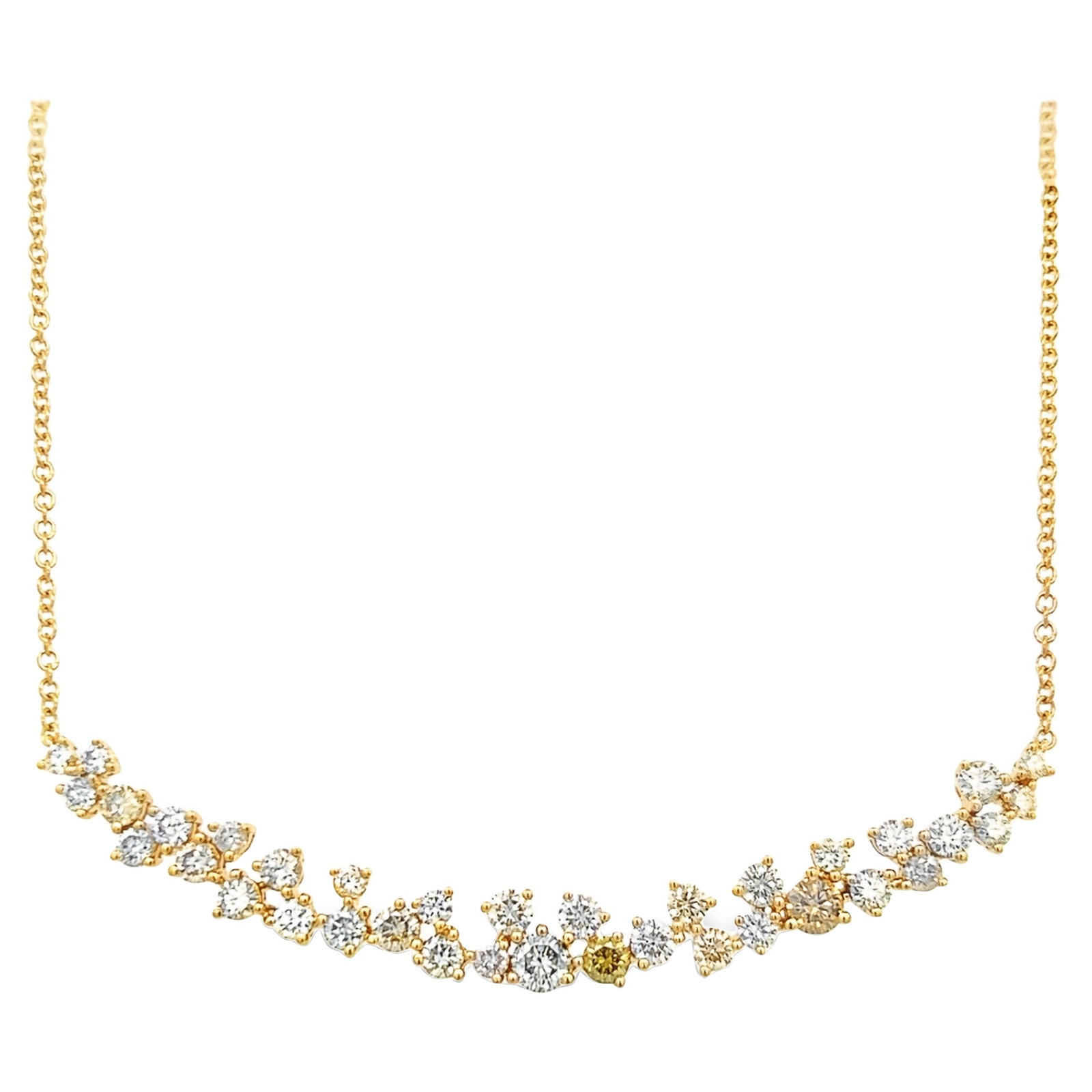 4.25ct Heart Diamond Pendant Necklace 18k Gold: 4.25ct Heart Diamond Pendant Necklace 18k Gold This stunning 4.25-carat white and yellow diamond pendant necklace is crafted from luxurious 18k yellow gold. The centerpiece features a heart-shaped fan