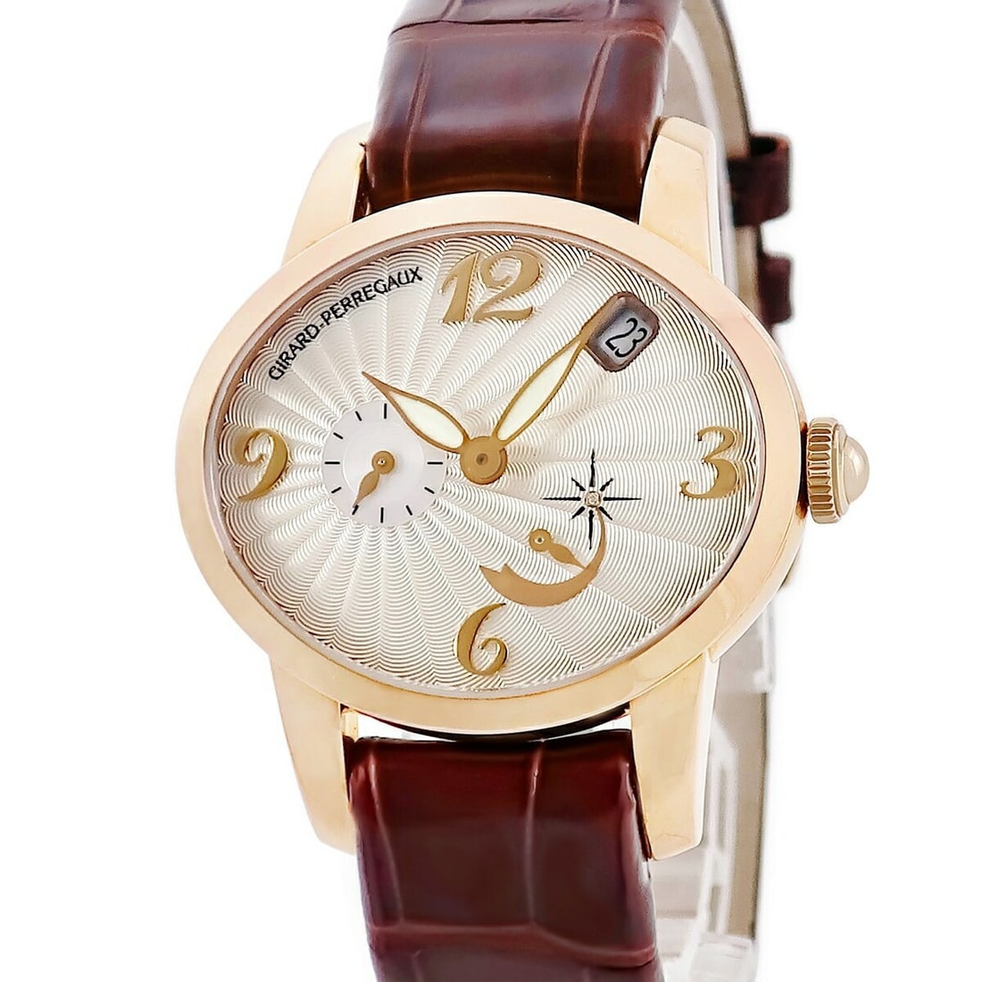 Girard Perregaux Cat's Eye 80480 Automatic Ladies Watch: Girard Perregaux Cat's Eye 80480 Automatic Ladies Watch This Girard-Perregaux Cat's Eye 80480 is a women's wristwatch featuring a Swiss automatic movement. The watch is crafted with an 18K pink gold c