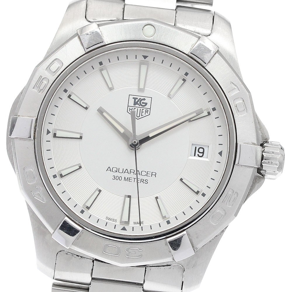 TAG Heuer Aquaracer Quartz Date Stainless Steel Men's Wristwatch WAP1111: TAG Heuer Aquaracer Quartz Date Stainless Steel Men's Wristwatch WAP1111 This TAG Heuer Aquaracer Date Quartz men's wristwatch features a stainless steel case and bracelet with a silver dial. The watc