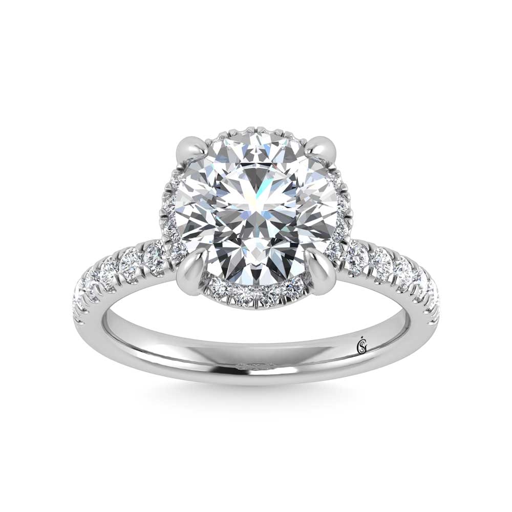 14K White Gold Lab Grown Diamond 3 1/2 Ct.Tw. Round Shape Engagement Ring (IGI Certified Center 3ct)