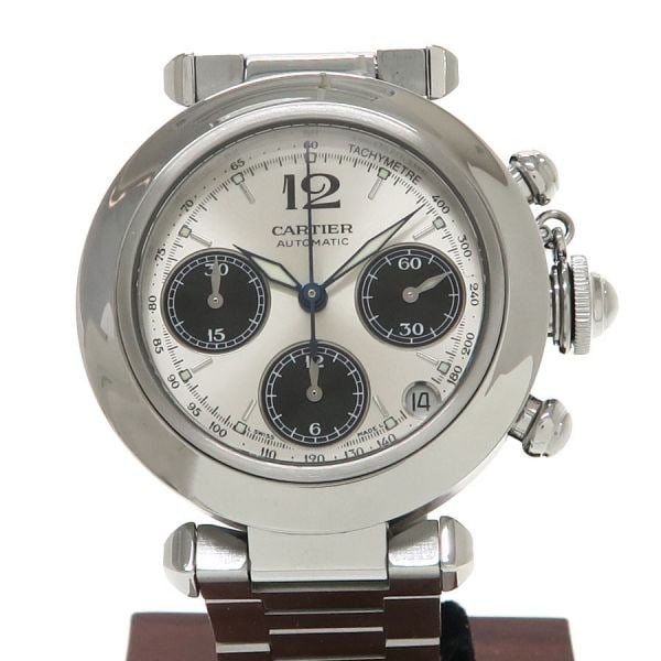 Cartier W31048M7 Pasha C Chronograph 35mm Automatic Wristwatch: Cartier W31048M7 Pasha C Chronograph 35mm Automatic Wristwatch This Cartier Pasha C Chrono is a pre-owned unisex wristwatch with a 35mm case and automatic movement. It features a black and silver desi