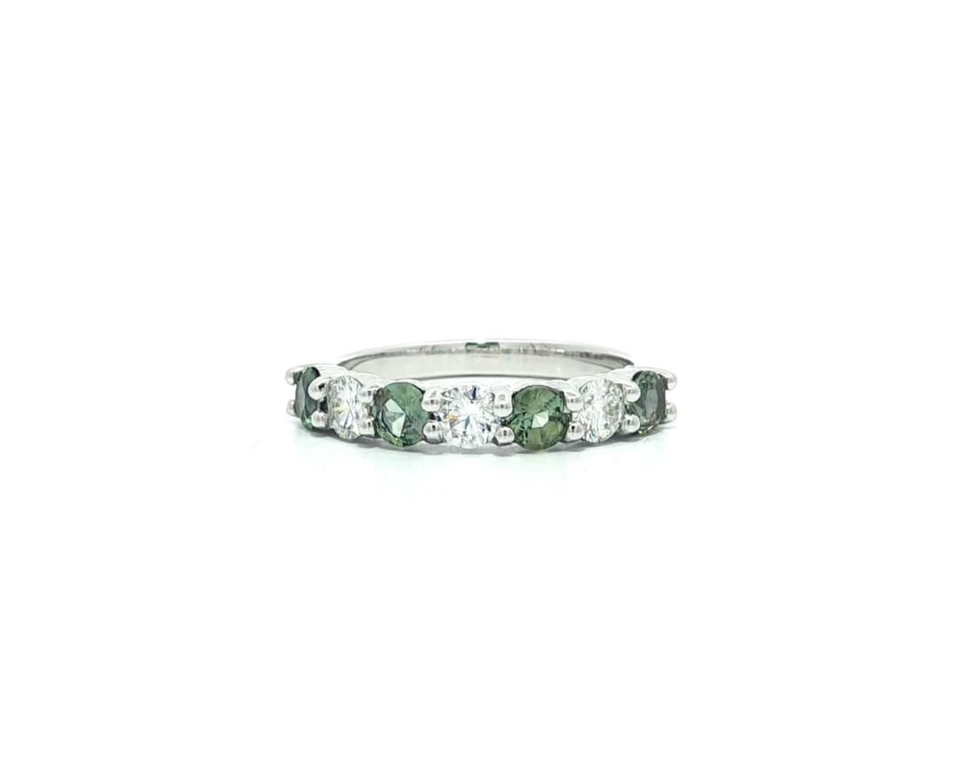 14k White Gold GIA Certified 1.2ct Alexandrite Diamond Band Ring: 14k White Gold GIA Certified 1.2ct Alexandrite Diamond Band Ring This exquisite ring features a stunning arrangement of natural Brazilian Alexandrite and diamonds, crafted in solid 14k white gold. The