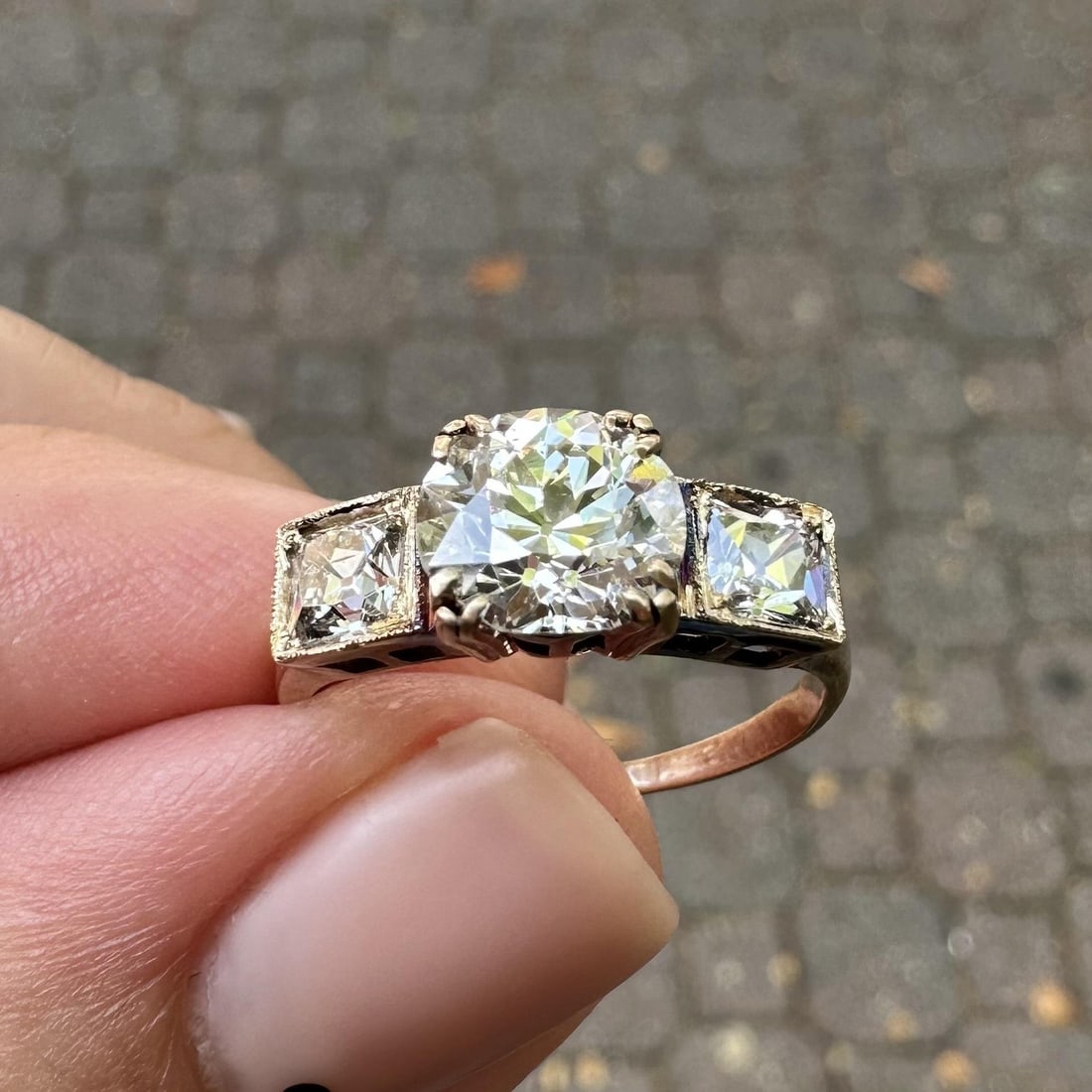 Old European French Cut GIA Diamond Ring in Antique Yellow Gold 2.34ctw: Old European French Cut GIA Diamond Ring in Antique Yellow Gold 2.34ctw This antique engagement ring features a 1.54 carat GIA-certified Old European brilliant cut natural diamond as the centerpiece, 