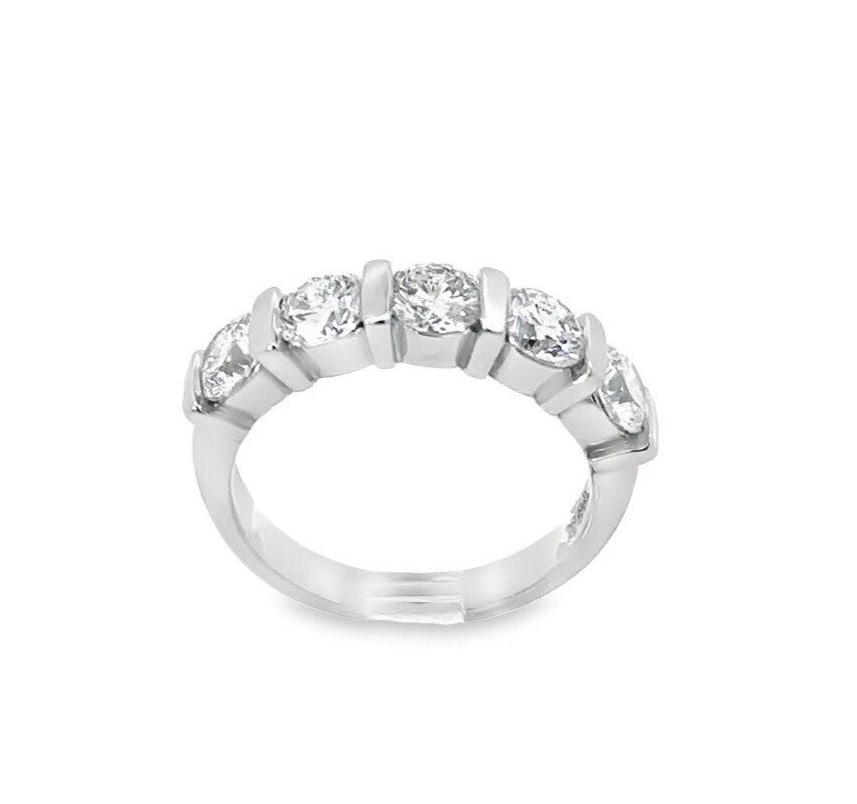 14K White Gold 1.80ctw Round Diamond Channel Set Wedding Band Ring: 14K White Gold 1.80ctw Round Diamond Channel Set Wedding Band Ring This exquisite 14K White Gold wedding band features a stunning channel-set design adorned with five large round brilliant diamonds, t