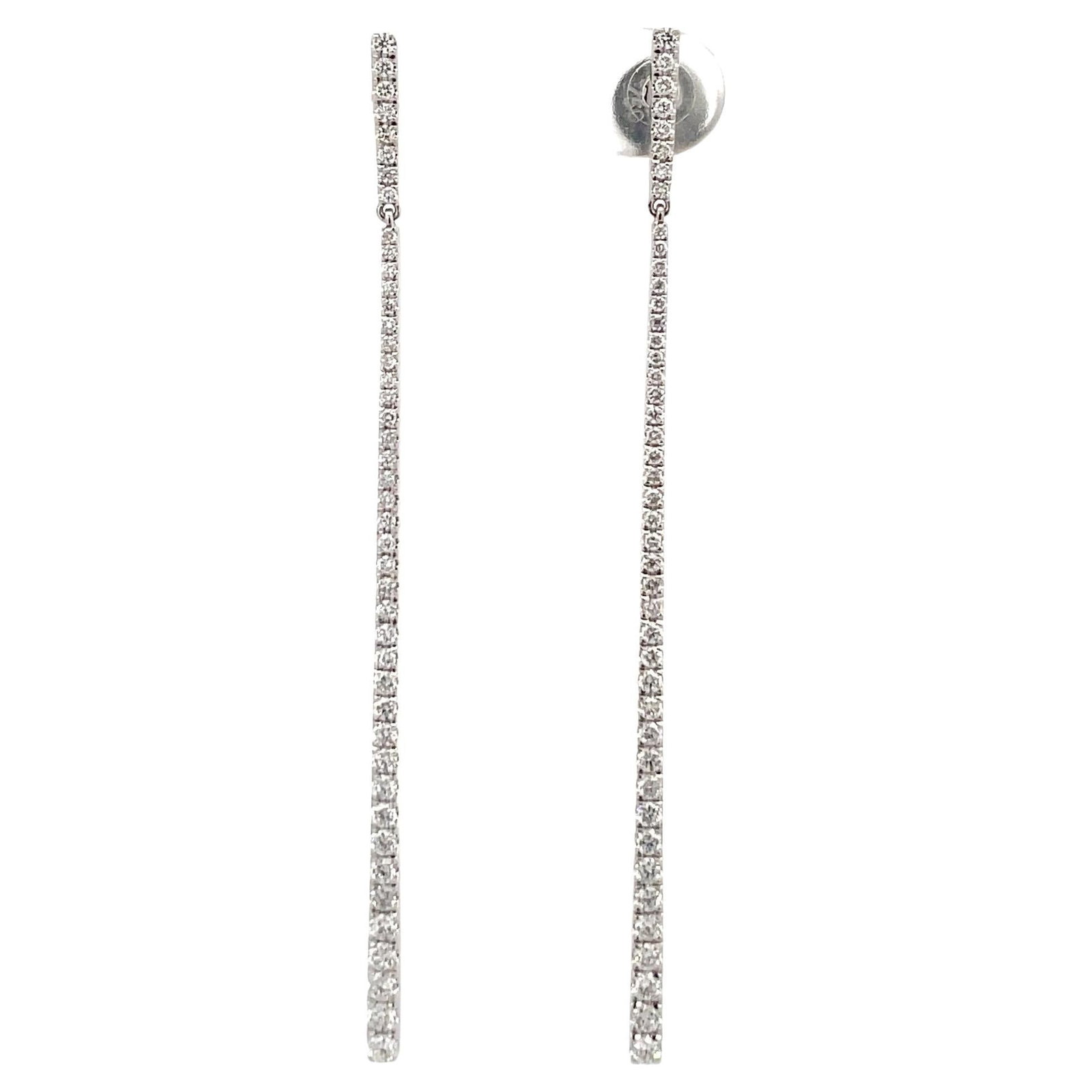 Harbor Diamonds Long Bar Diamond Drop Earrings 0.97ct 18k White Gold: Harbor Diamonds Long Bar Diamond Drop Earrings 0.97ct 18k White Gold Elevate your elegance with these stunning Long Bar Motif Diamond Drop Earrings crafted from 18 karat white gold. Designed in a cont