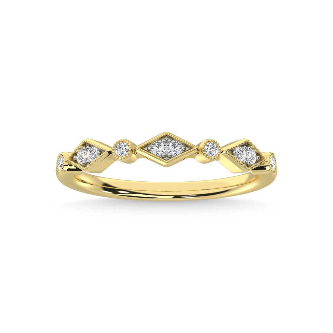 14K Yellow Gold Diamond 1/8 Ct.Tw. Stackable Band: 14K Yellow Gold Diamond 1/8 Ct.Tw. Stackable Band 14k Yellow Gold Stone Color: G-h Stone Clarity: Si3 Each ring is presented in standard size 6.5. Complimentary resizing is available between sizes 510