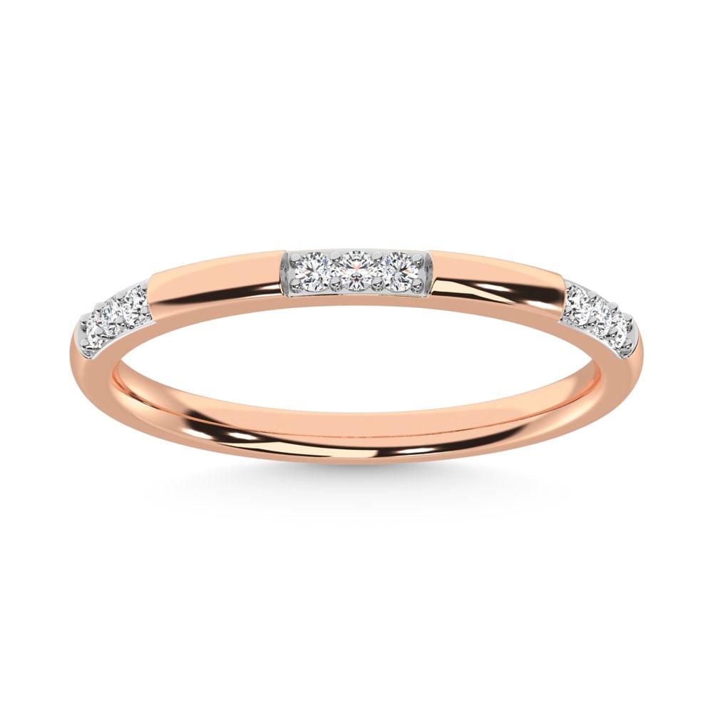 14K Rose Gold Diamond 1/10 Ct.Tw. Stackable Band: 14K Rose Gold Diamond 1/10 Ct.Tw. Stackable Band 14k Rose Gold Stone Color: G-h Stone Clarity: I1-i2 Each ring is presented in standard size 6.5. Complimentary resizing is available between sizes 510 
