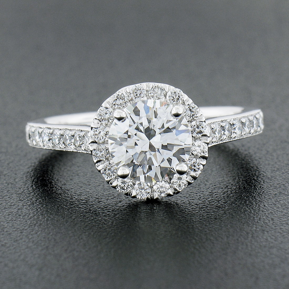 14k White Gold 1.59ctw GIA Round Diamond Halo Engagement Ring