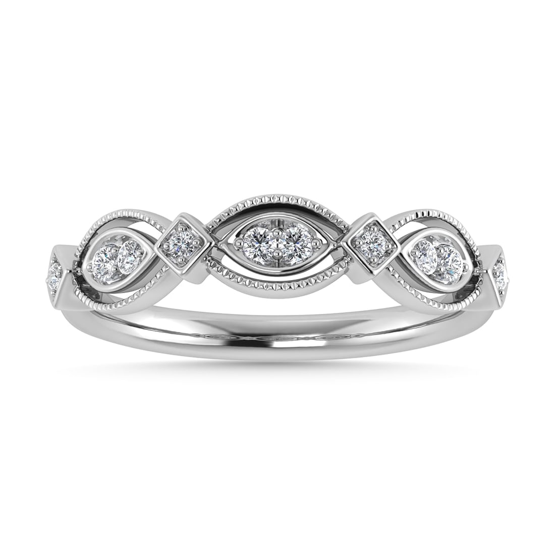 Diamond 1/6 Ct.Tw. Stack Band in 14K White Gold: Diamond 1/6 Ct.Tw. Stack Band in 14K White Gold 14k White Gold Stone Color: G-h Stone Clarity: I1 Each ring is presented in standard size 6.5. Complimentary resizing is available between sizes 510 (in