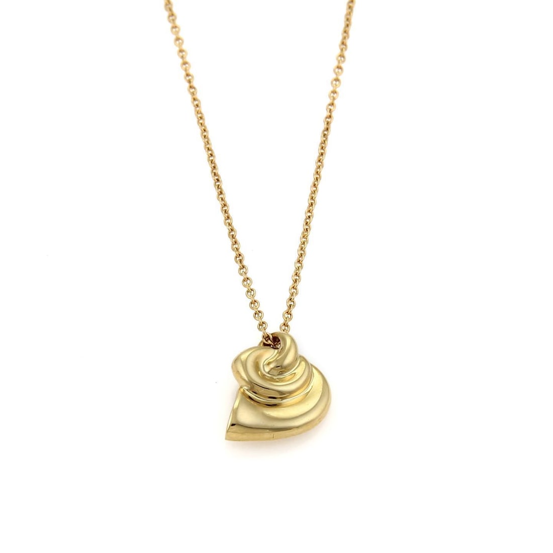 Tiffany & Co. Elsa Peretti 18k Yellow Gold Shell Pendant Necklace: Tiffany & Co. Elsa Peretti 18k Yellow Gold Shell Pendant Necklace This exquisite pendant and chain necklace from Tiffany & Co., designed by Elsa Peretti, showcases a stunning freeform curved shell hor