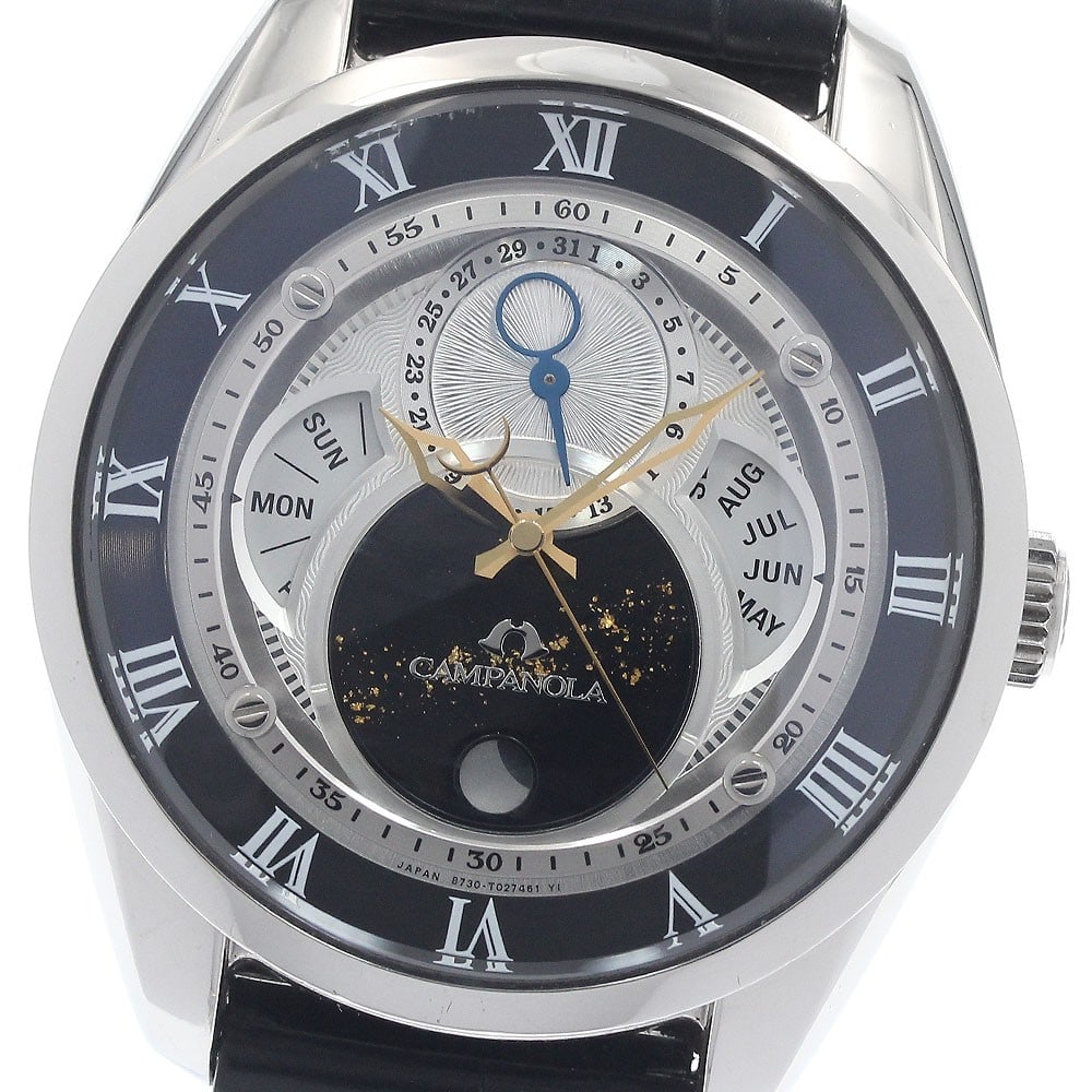 Citizen Campanola Tenmanboshi Quartz Men's Wristwatch Triple Calendar Moon Phase: Citizen Campanola Tenmanboshi Quartz Men's Wristwatch Triple Calendar Moon Phase This CITIZEN Campanola Tenmanboshi men's wristwatch features a stainless steel case and a leather strap, with a silver 