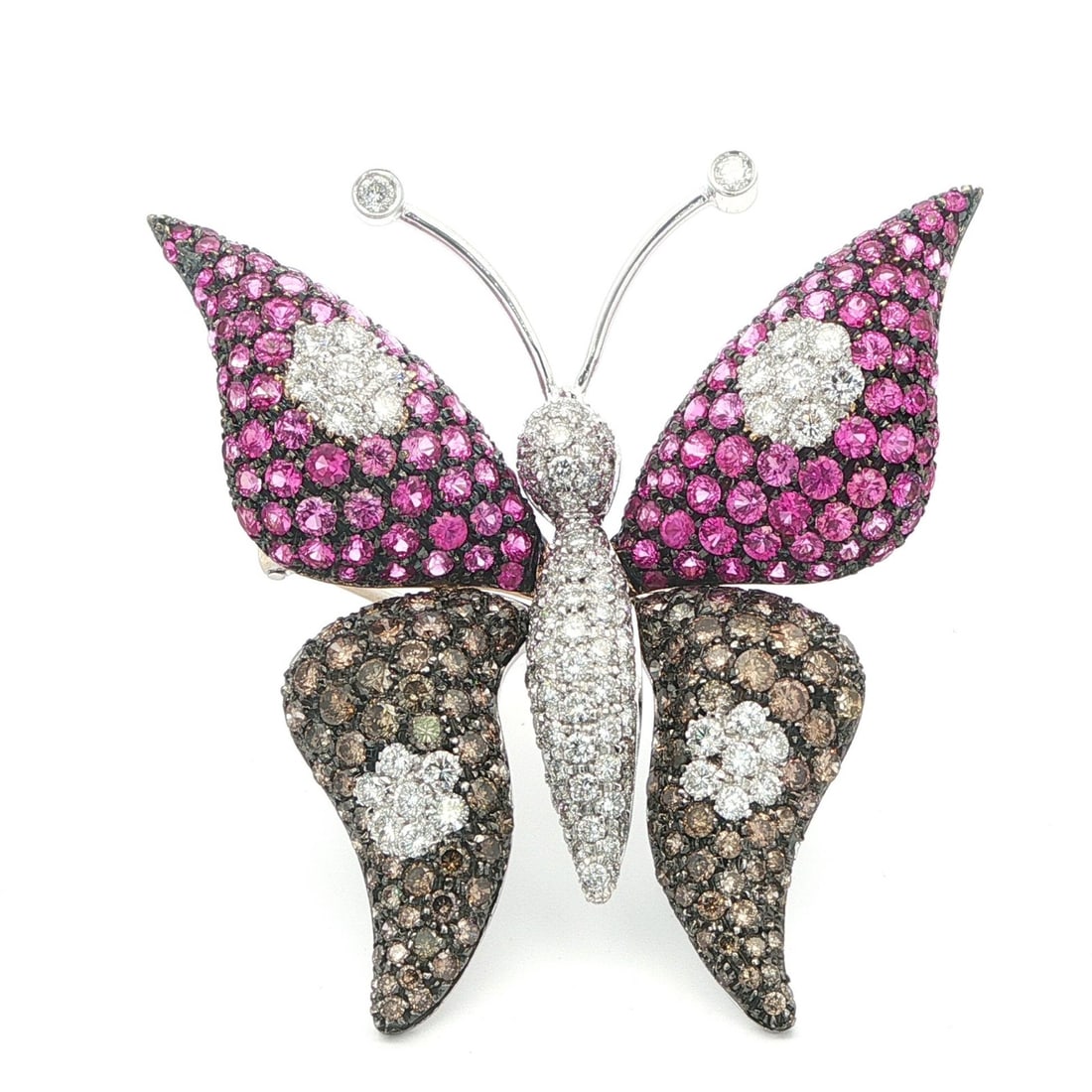 Butterfly Brooch in 18k Gold with Diamonds and Pink Sapphires 7.25ctw