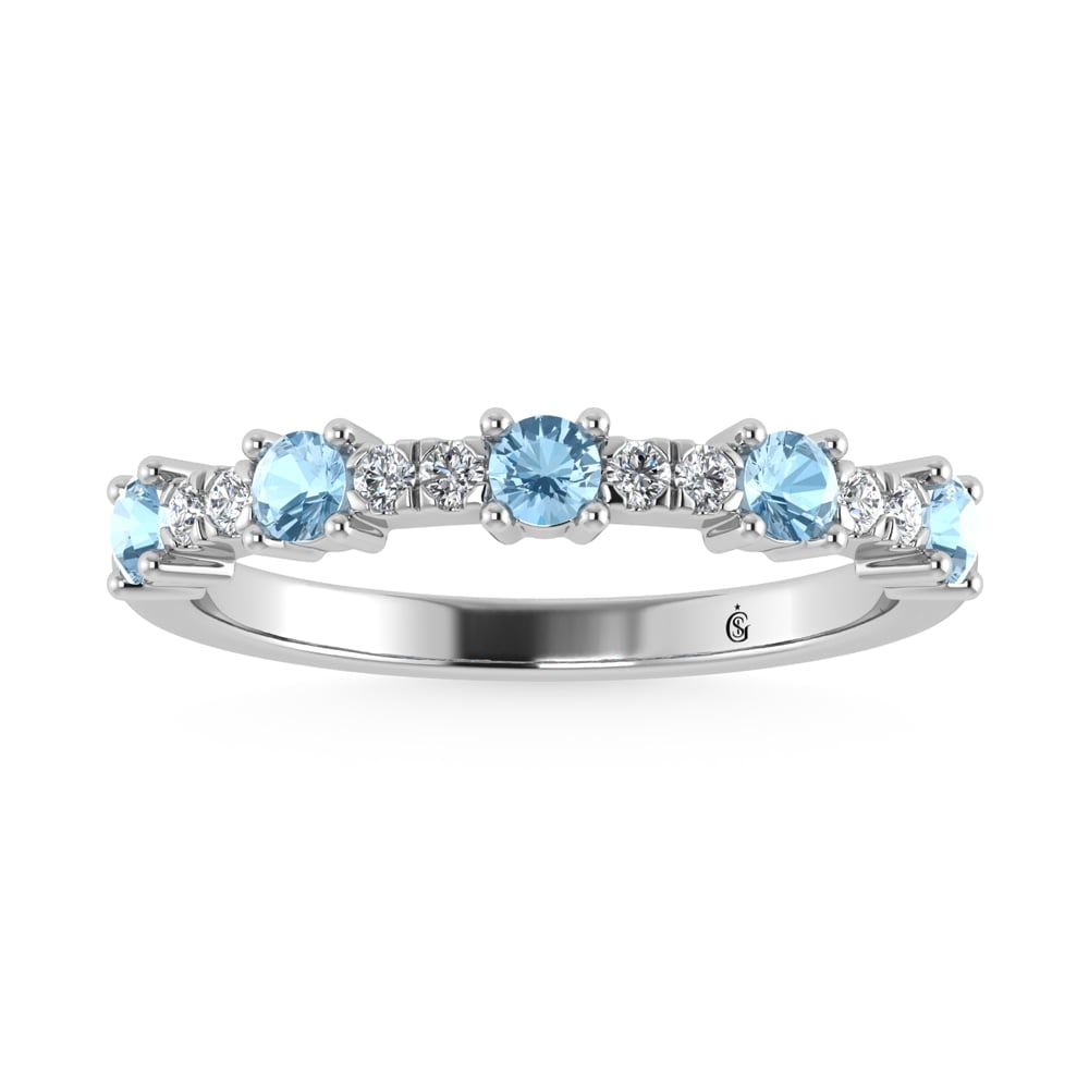 14K White Gold Diamond 3/8 Ct. Tw. Alternate Diamond and Aquamarine Stackable Band: 14K White Gold Diamond 3/8 Ct. Tw. Alternate Diamond and Aquamarine Stackable Band 14k White Gold Stone Color: G-h Stone Clarity: Si3 Each ring is presented in standard size 6.5. Complimentary resizin