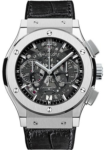 Hublot Classic Fusion Chronograph 525.NX.0170.LR Skeleton Dial Leather Strap 2014 Card: Hublot Classic Fusion Chronograph 525.NX.0170.LR Skeleton Dial Leather Strap 2014 Card This Hublot Classic Fusion Chronograph features a skeleton dial and a fixed bezel, presented on a leather strap. 