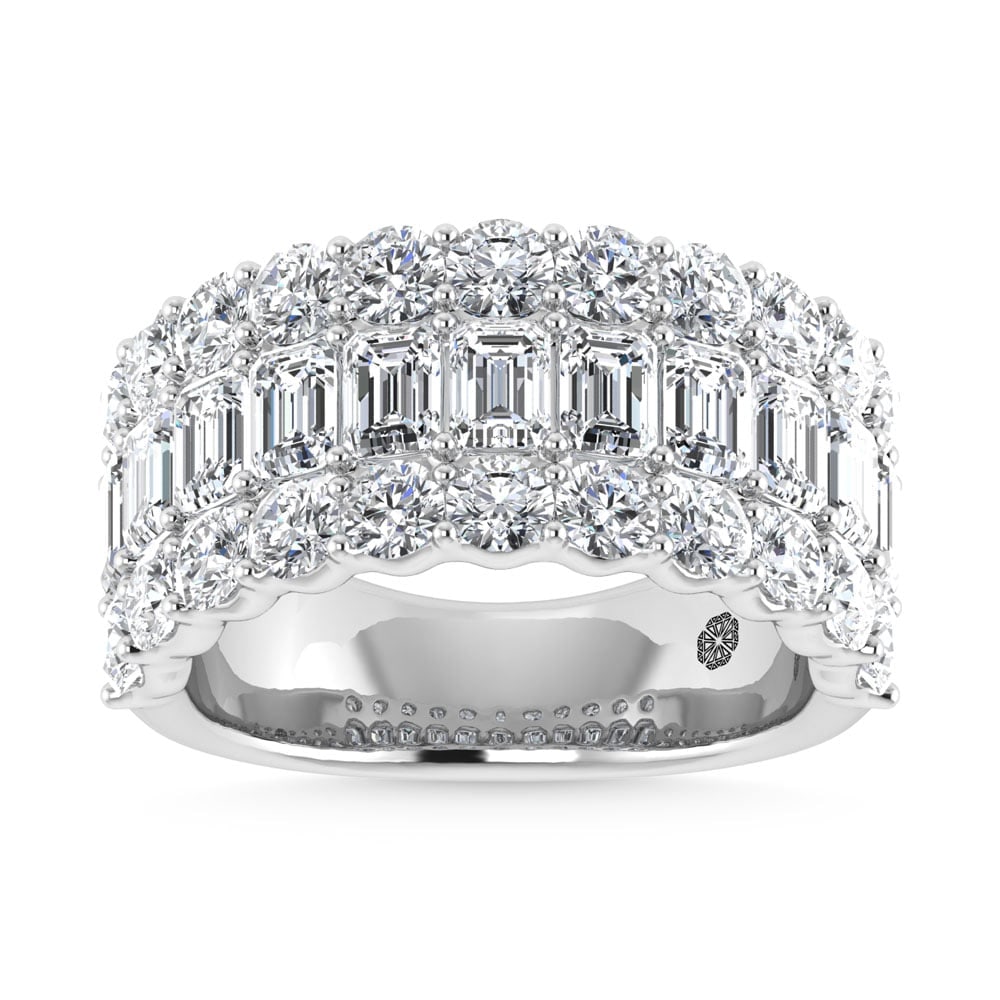 14K White Gold 4 Ct.Tw. Lab Grown Diamond Round and Emerald Cut Fashion Band: 14K White Gold 4 Ct.Tw. Lab Grown Diamond Round and Emerald Cut Fashion Band This elegant fashion band in 14K white gold showcases round and emerald cut lab grown diamonds totaling 4 Ct.Tw. 14k White 