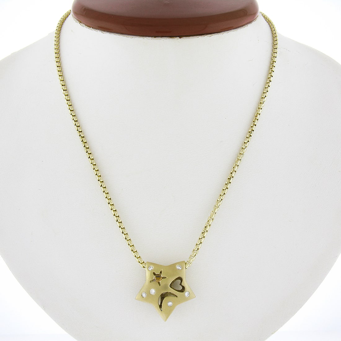 14K Yellow Gold Star Diamond Pendant Necklace 20 Inch Box Chain