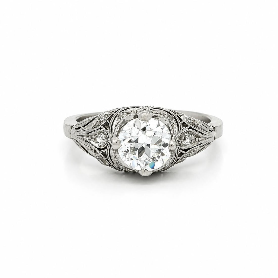 GIA Platinum Art Deco Diamond Crown Ring 1.1ctw E IF Size 6.5 (1 of 18)