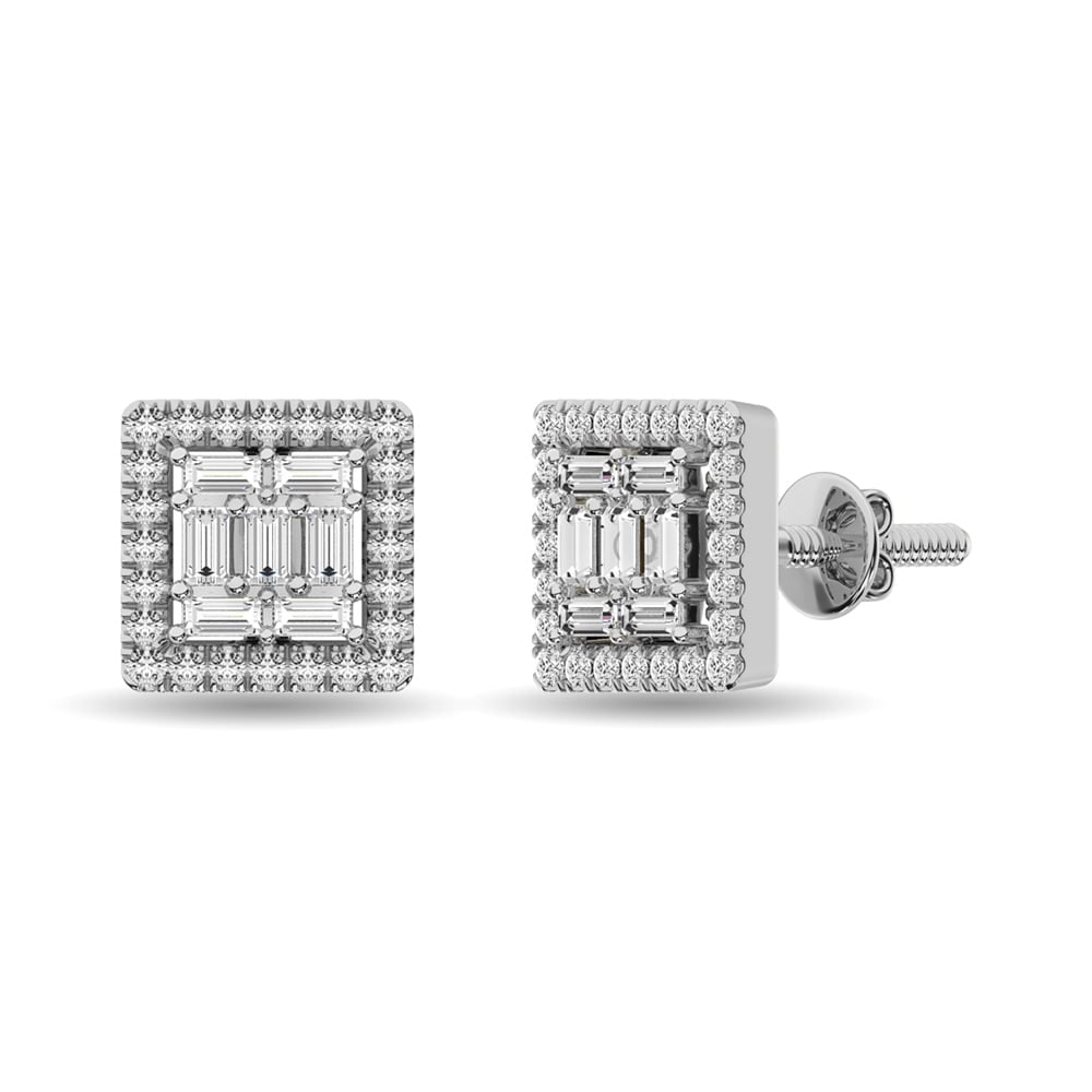 Diamond 1/3 Ct.Tw. Round and Baguette Fashion Earrings in 14K White Gold: Diamond 1/3 Ct.Tw. Round and Baguette Fashion Earrings in 14K White Gold 14k White Gold Stone Color: G-h Stone Clarity: I1 This item may take 2-5 weeks for shipping. PLEASE NOTE: Framed, Large, or hea