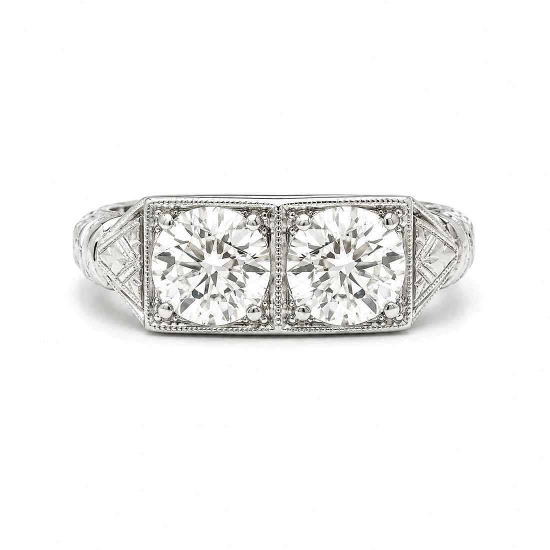 Art Deco Moi et Toi Ring 18k White Gold Platinum 1.73ctw Old Cut Diamonds: Art Deco Moi et Toi Ring 18k White Gold Platinum 1.73ctw Old Cut Diamonds Antique Art Deco moi et toi cocktail ring featuring two natural old European cut diamonds in a twin design. Crafted in solid 1