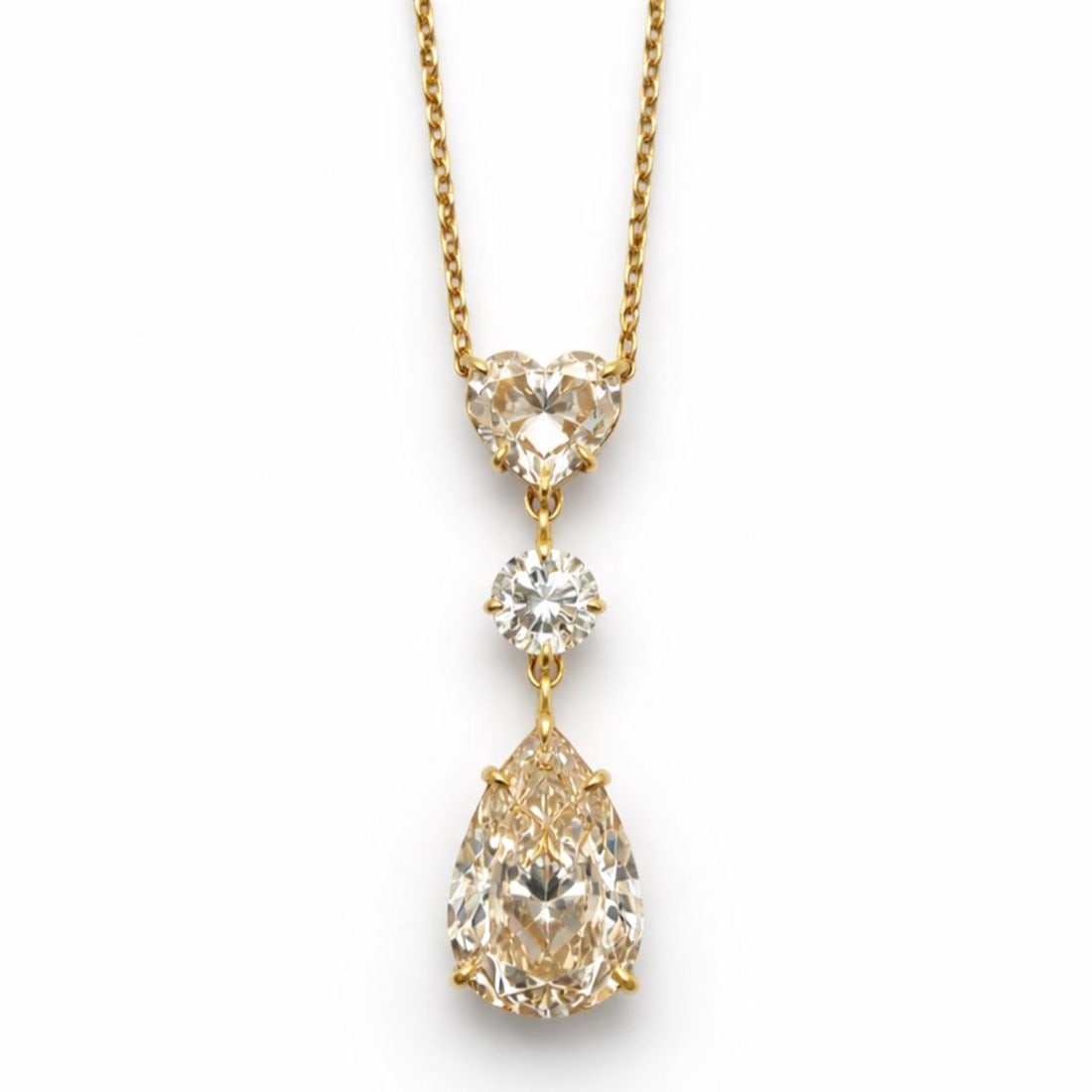 Diamond Necklace with 4.01 Ct Pear GIA Certified in 18K Yellow Gold: Diamond Necklace with 4.01 Ct Pear GIA Certified in 18K Yellow Gold This 18K yellow gold necklace features a stunning GIA certified 4.01 carat pear-shaped diamond with fancy brown-yellow color and VS2