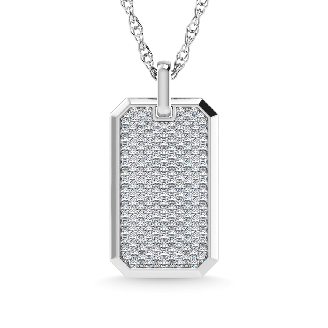14K White Gold Diamond 7/8 Ct.Tw. Dog Tag Pendant: 14K White Gold Diamond 7/8 Ct.Tw. Dog Tag Pendant 14k White Gold Stone Color: G-h Stone Clarity: I1-i2 Unless otherwise specified, pendants that include a chain are paired with our standard 18-inch le