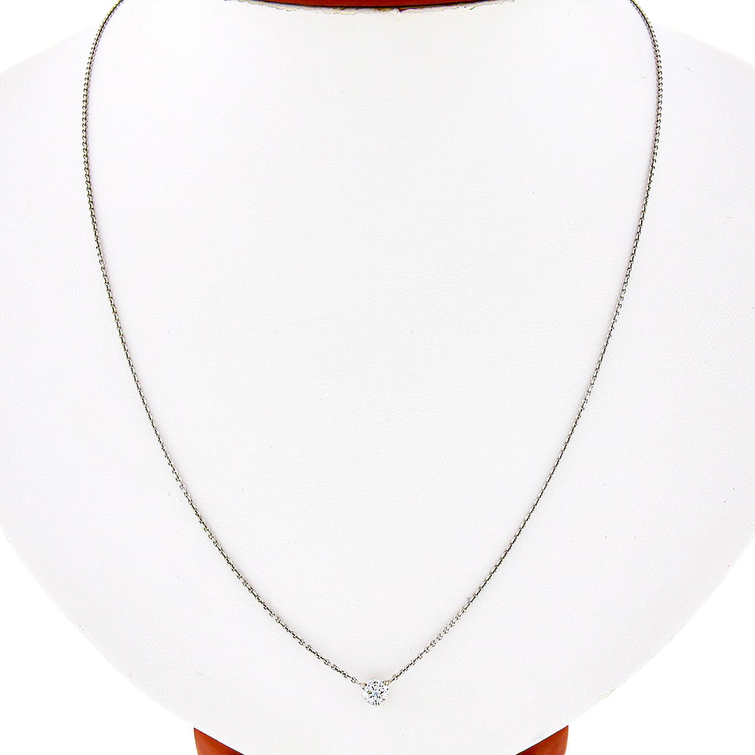 14k White Gold 0.28ct Round Diamond Martini Solitaire Pendant Necklace: 14k White Gold 0.28ct Round Diamond Martini Solitaire Pendant Necklace This elegant pendant necklace features a stunning round brilliant cut diamond set in a 3-prong martini style, crafted from solid 