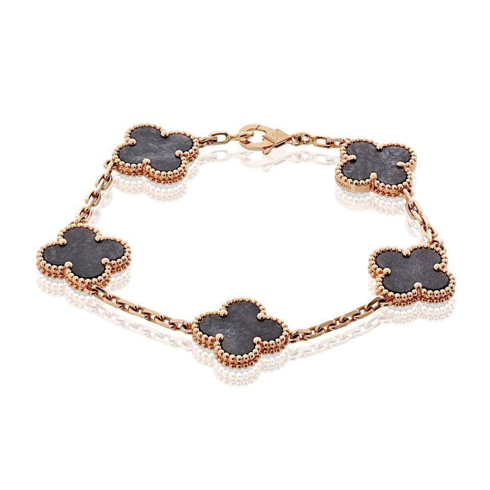 Alhambra Obsidian Five Motif Bracelet in 18K Rose Gold (1 of 8)