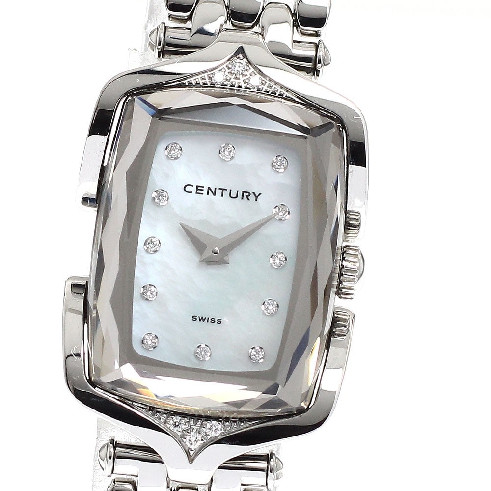 Century Affinity Quartz Ladies Stainless Steel Wristwatch: Century Affinity Quartz Ladies Stainless Steel Wristwatch This CENTURY Affinity Quartz women's wristwatch features a stainless steel case and bracelet with a white mother-of-pearl dial. The watch is p
