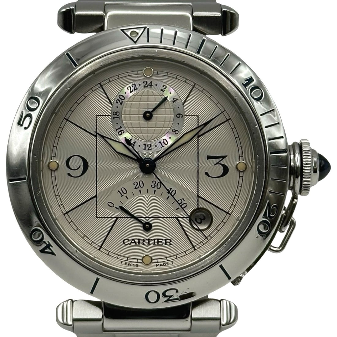 Cartier Pasha 38mm Steel Automatic GMT Power Reserve Mens Watch (1 of 12)