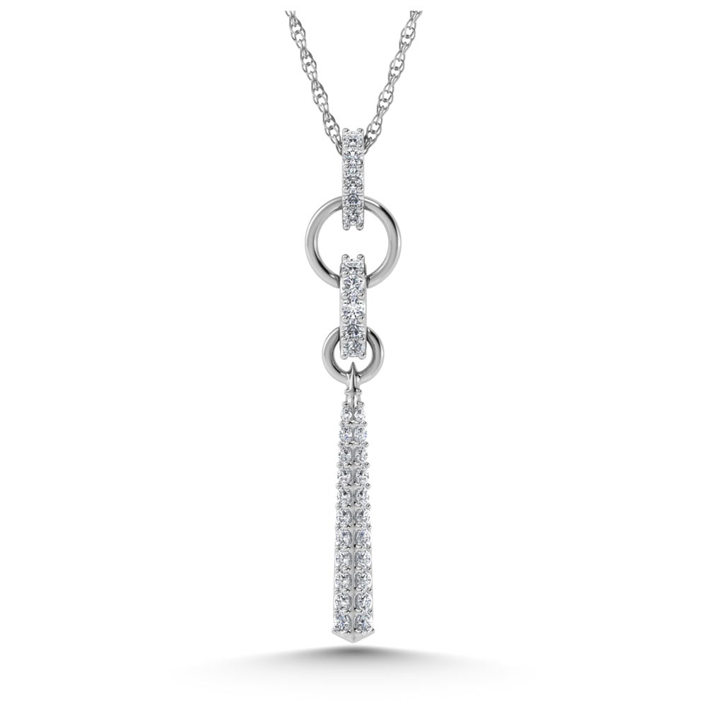 14K White Gold Diamond 1/5.Ct. Tw. Fashion Pendant: 14K White Gold Diamond 1/5.Ct. Tw. Fashion Pendant 14k White Gold Stone Color: G-h Stone Clarity: Si3 Unless otherwise specified, pendants that include a chain are paired with our standard 18-inch len
